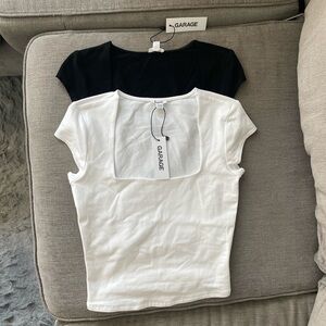 NWT 2 shirts Portia Square Neckline Tee XS in black and white